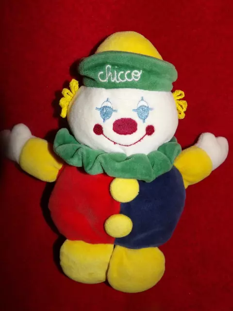 Doudou Peluche Chicco Clown Vert Jaune Bleu Rouge 24 cm