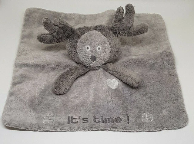 Doudou Obaibi Okaidi plat gris it's time Renne Élan Cerf cœur blanc Obaïbi