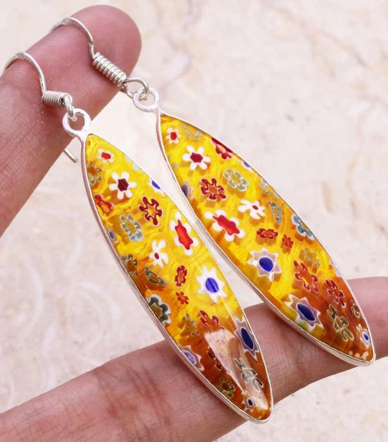 Dichroic Glass 925 Silver Plated Handmade Earrings of 2.2" Ethnic Gift