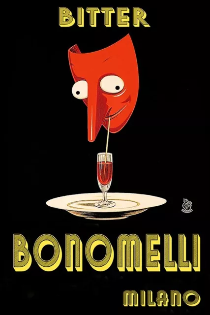 Poster Manifesto Locandina Bevande Stampa Vintage Aperitivo Bitter Bonomelli Bar