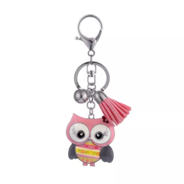 Women Pink Owl Keychain Girls Little Cute Keyring Stainless Steel Keychains 1Pc