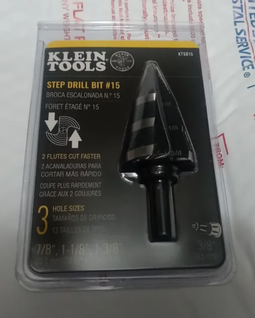 NEW SEALED Klein Tools KTSB15 7/8", 1-1/8" for 1-3/8" Step Drill Bit #15
