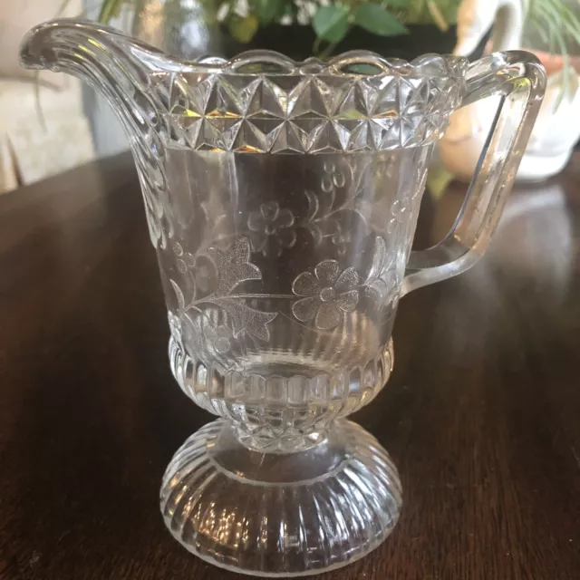 EAPG ANTIQUE 19th CENTURY ADAMS GLASS CO 5.25" WILDFLOWER EMBOSSED CREAMER