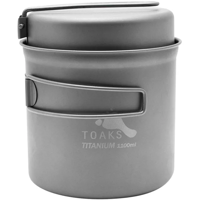 TOAKS Titanium Outdoor Camping Cook Pot with Pan and Foldable Handles - 1100ml