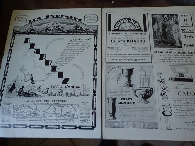 PYRENEES BIARRITZ + CALOR + KRAUSS + DEVILLE publicité papier ILLUSTRATION 1927