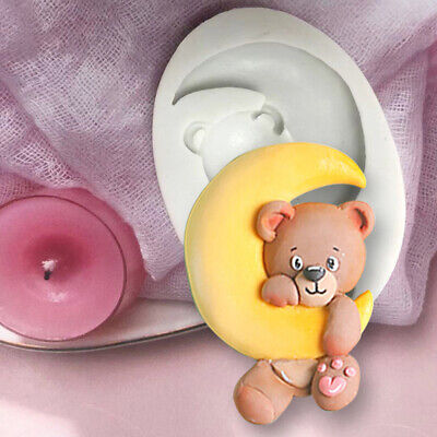 Molde de silicona para oso lunar hágalo usted mismo bebé fiesta de cumpleaños pastel herramienta de decoración cupc`YB