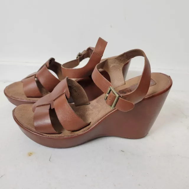 Kork-Ease Korks Size 10 Della Wedge Sandals Brown Leather Chunky Platform