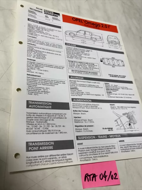 Fiche technique automobile Opel Omega 2.0 i automatique édition 1991 RTA