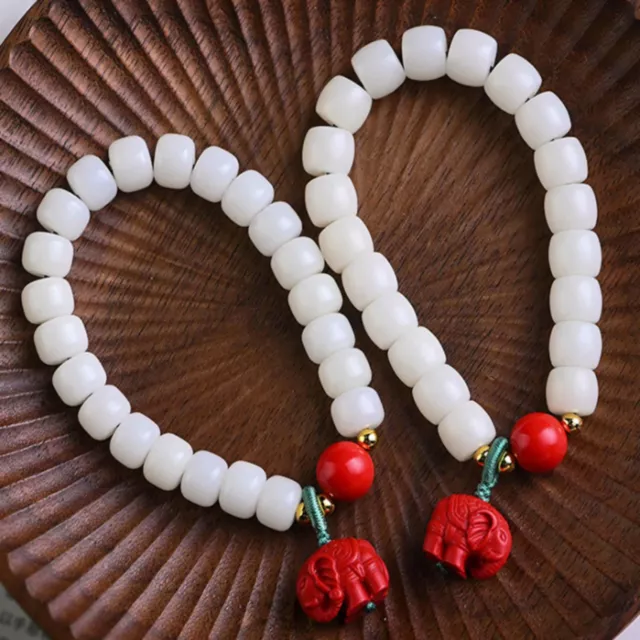 9mm Fashion white bodhi root cinnabar elephant Barrel beads bracelet Blessing