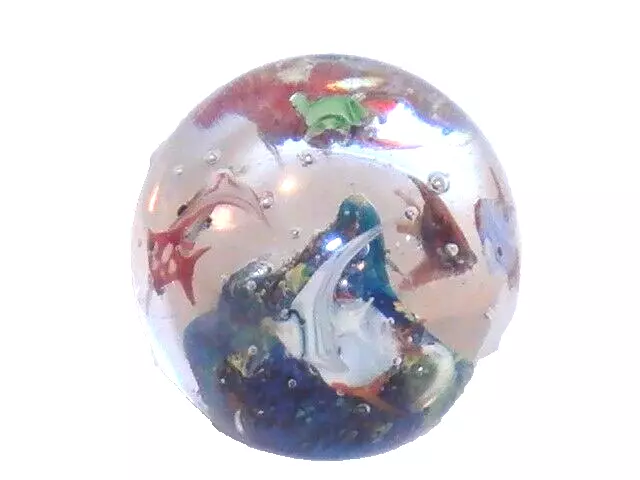 WOW Murano Style Art Glass Aquarium 6 Angel Fish Turtle Lobster Round 3.25"