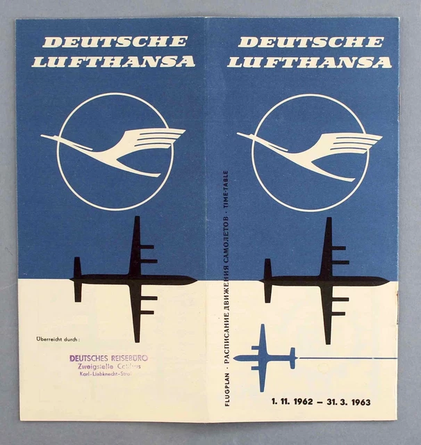 DEUTSCHE LUFTHANSA AIRLINE Timetable Winter 1962/63 Ddr East Germany