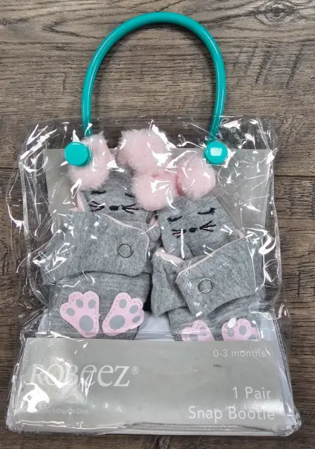 Baby Girl Clothes New Robeez 0-3 Month Pink & Gray Bunny Rabbit Snap Booties