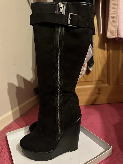 NEW LOOK BLACK Faux Suede Wedge Boots UK 5 5.00 PicClick UK