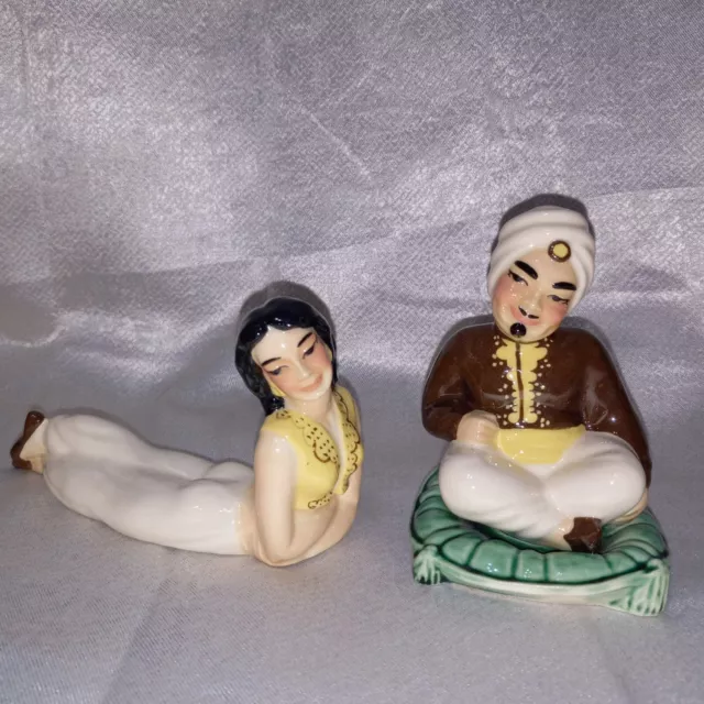 Sultan & Harem Woman Figurines Ceramic Arts Studio USA 1940-50s Great Condition!
