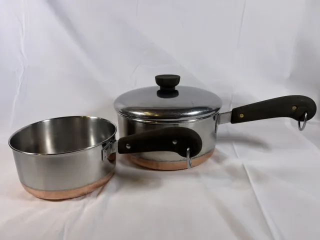 VTG Pre-1968 3 pc Set Revere Ware Copper Bottom 5.5 & 7’’ Saucepans 1 Lid