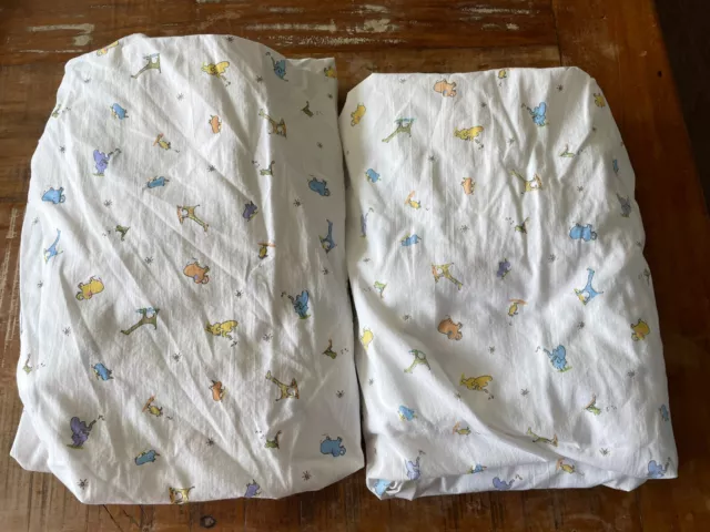 Set Of 2 Carters John Lennon Baby Fitted Crib Sheets White Real Love Animals EUC