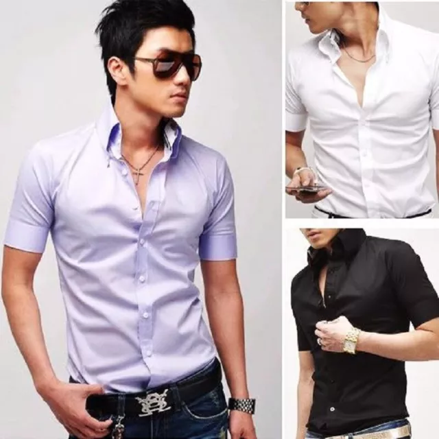 New Mens Dress Shirts Luxury Casual Slim Fit Stylish Short Sleeves Shirts Tops