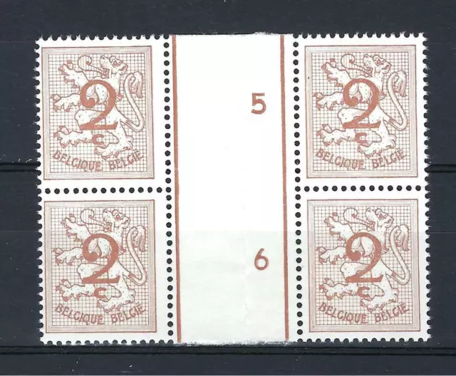 Belgium 1960 Sc# 403 Lion Rampant 2c gutter block 4 MNH