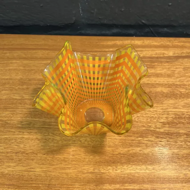 Vintage Chance Brothers Glass Vase Handkerchief Orange Lemon Gingham Check SF1