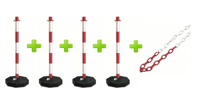 2 Paletti Delimitatori Con Base E Catena - Bianco E Rosso, Altezza 140 Cm - Foto 4