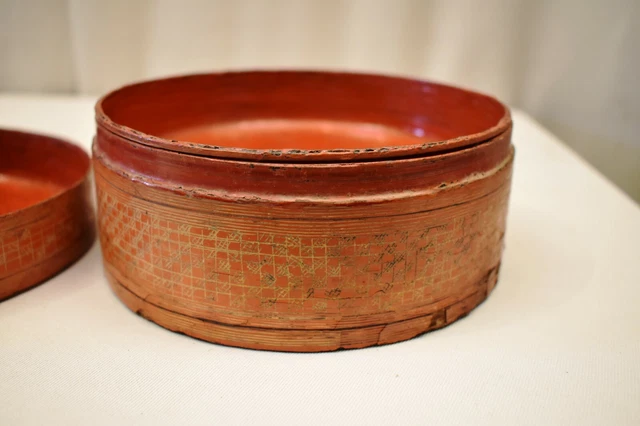 Vintage Laqué Boîte Thanakha Bu Myanmar Rangement Conteneur Main Peint Vieux " 8
