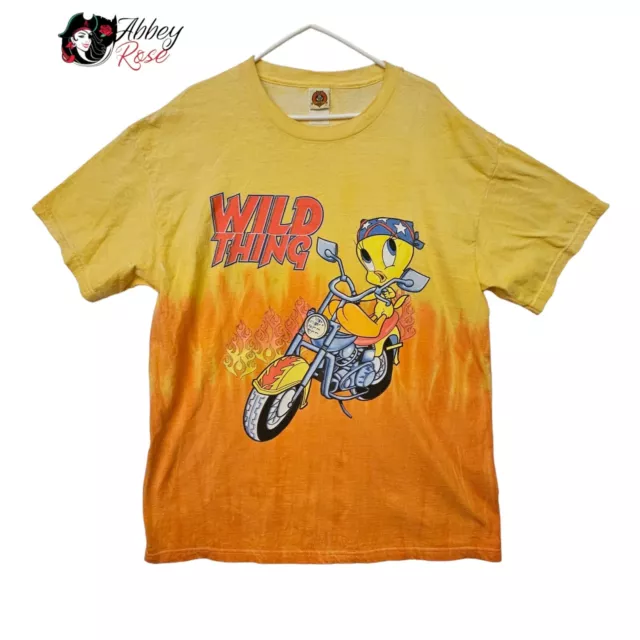 2000 Looney Tunes Tweety Wild Thing Biker Flames T-Shirt Size XL Y2K Vintage