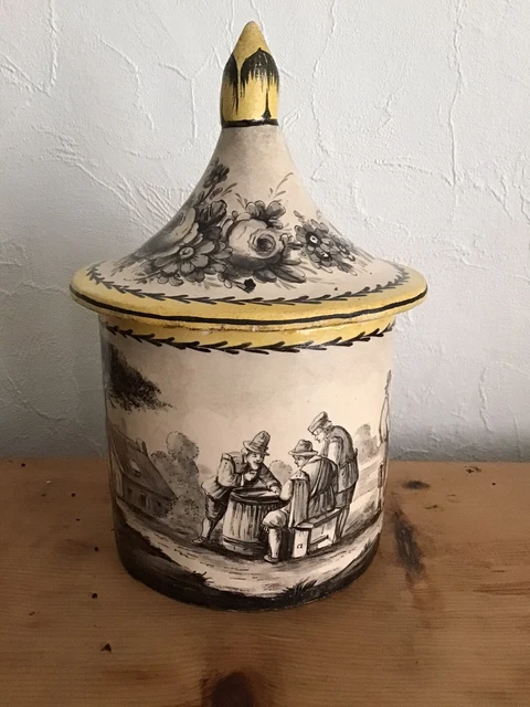 Ancien Pot à Miel Vintage Tweedside - Scène De Pêche (truite/saumon) Peint Main - 1960 - Avec Couvercle Et étiquette