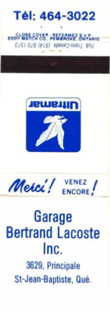 Quebec Canada Garage Bertrand Lacoste Inc., Vintage Matchbook Cover