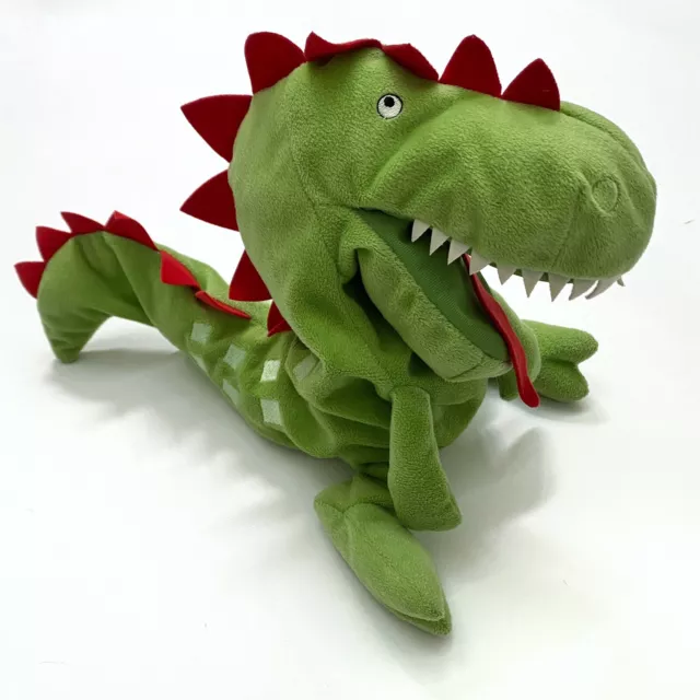 IKEA Green Dinosaur Laskig Hand Puppet Plush Stuffed Dragon 10” Full Body Spikes