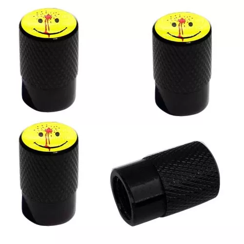 4 Black Billet Knurled Tire Wheel Valve Caps Car Truck GLOSS SHOT SMILE BK013