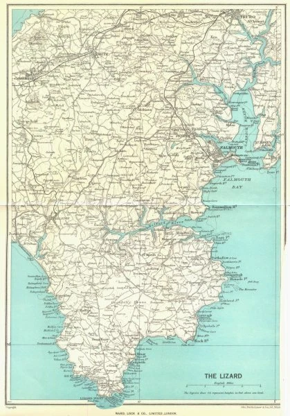 CORNWALL. The Lizard Falmouth Truro Camborne Redruth. WARD LOCK 1952 old map