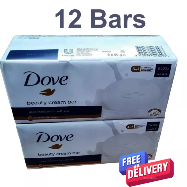 12 x Dove Original Beauty Moisturising Cream Soap Bar Smooth Skin 12 x 90g White