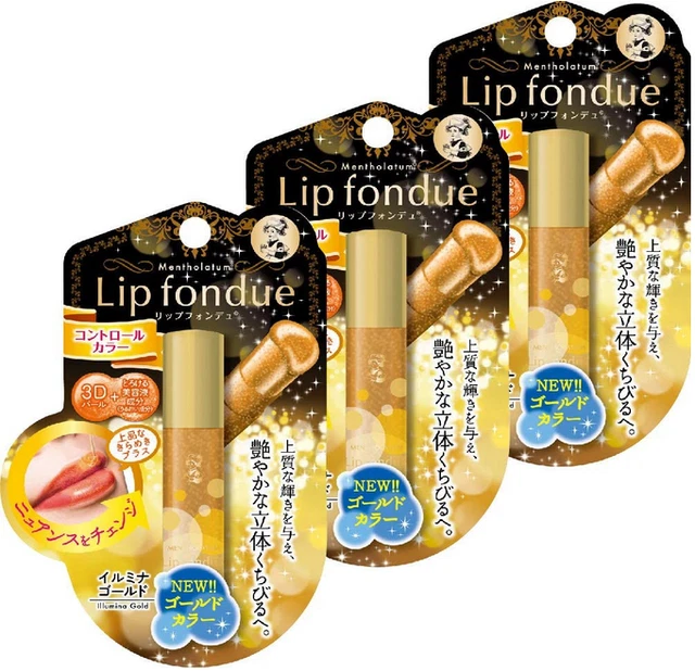 3 x Mentolatum Fondue Illumina Oro 3D Perla Suero Bálsamo Labial 4g Brillo Japón