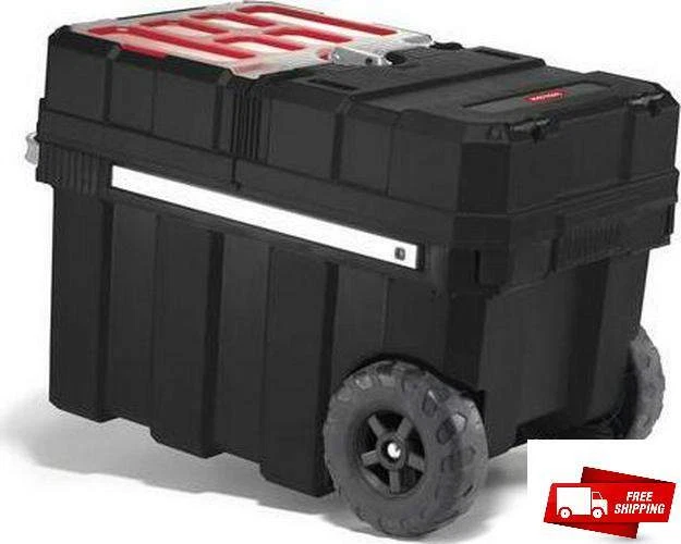 24& BLACK ROLLING Tool Chest Box Storage Padlock Ready Polypropylene