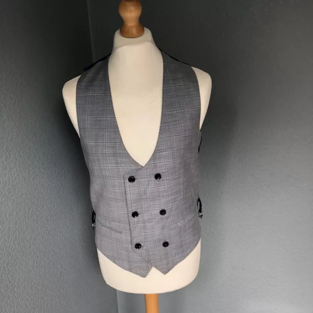 Marc Darcy London Grey Blue Checked Check York Waistcoat - Men's Size 38 Chest