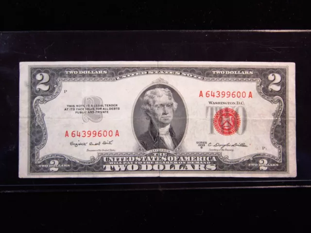 USA $2 1953-B A64399600A # UNITED STATES Note Red Seal Circ Bill Dollar Money