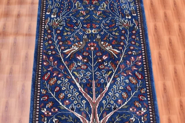 Tapis mural rouge en soie noué à la main, arbre de vie oriental, 2x3 pieds