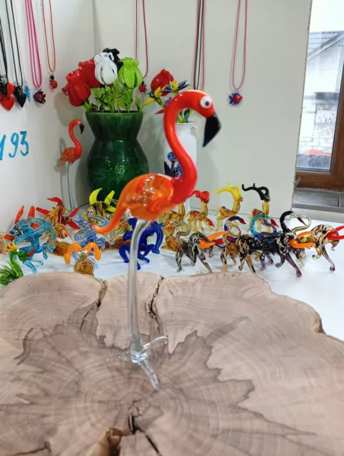 GLASS Animals. Murano glass art flamingo bird . Lot - 1 pc.A souvenir. Toy