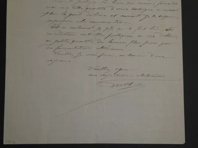 Brasserie Gavot-Lettre autographe signée à Louis Pasteur, contre-signée par lui 3