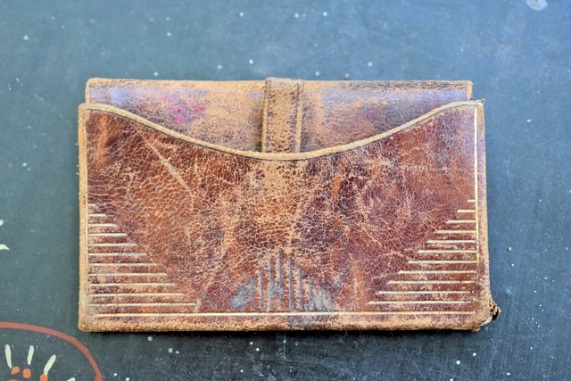Antique Tribal Coin Purse Maroquin Leather Goat Skin  Metal Closure Morocco