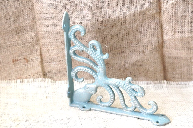 2 Cast Iron Octopus Brackets Nautical Garden Braces Shelf Corbels Ocean Book 4
