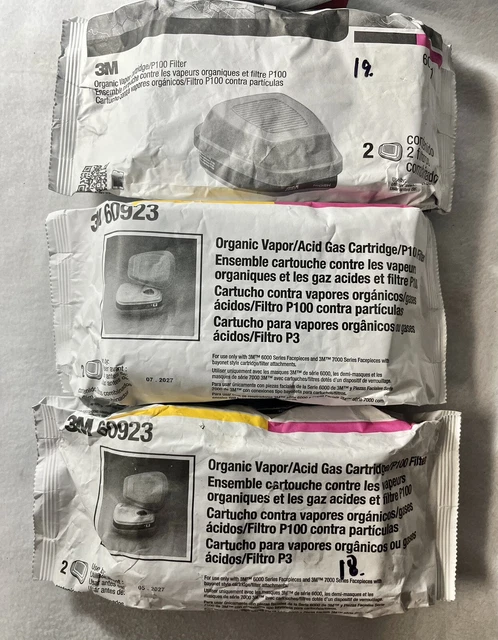 3M 60923 Organic Vapor Acid Gas P1OO Replacement Respirator Cartridge Filters