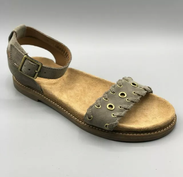 CLARKS CORSIO AMELIA Sage BeIge Suede LEATHER ANKLE STRAP SANDALS