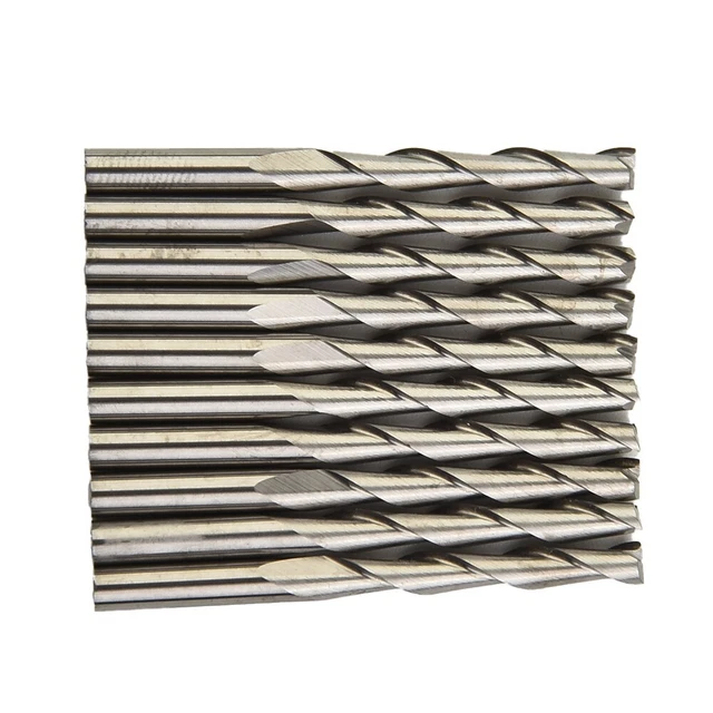 10Pcs CNC Router Bits Flat Nose Spiral End Mill 2-Flutes Carbide Kit New