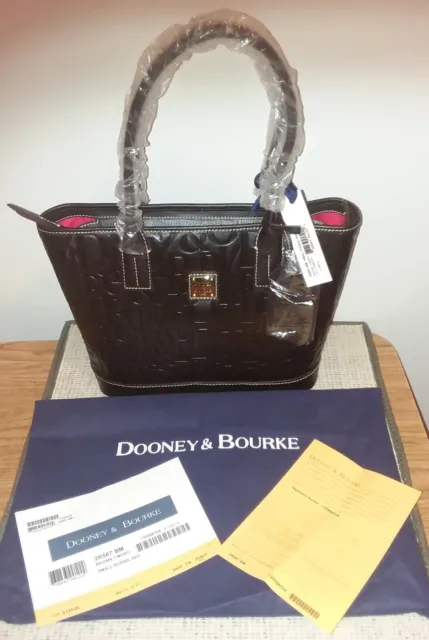 Nwt Dooney & Bourke Embossed Monogram Leather Russel Bag Brown Tmoro