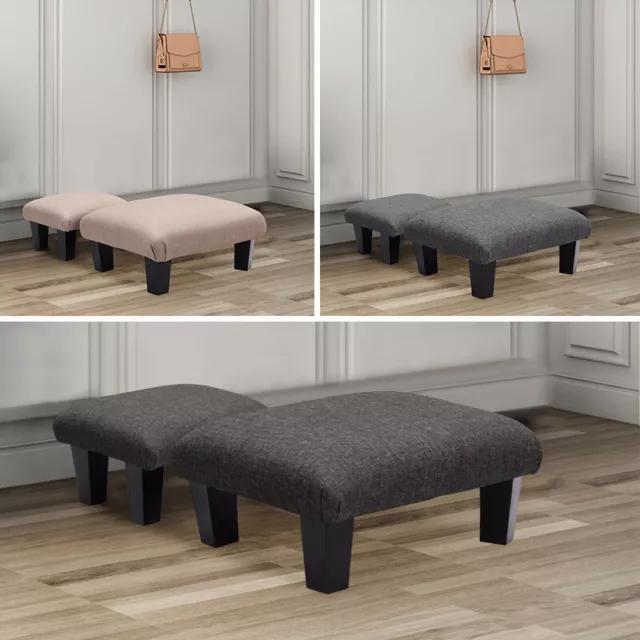 Ottoman Footstool Modern Rectangle Footrest Linen Padded Seat with 4 Wooden Legs 2