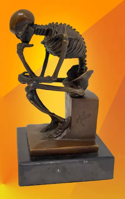 Bronze Figurine Art Deco Sculpture Statue Hot Cast Skeleton Thinker Rodin Figure