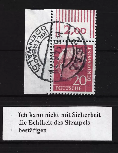 N392) BRD Nr. 185 ER Eckrand Ecke 1 Heuss Vollstempel -Stempel nicht bestätigbar