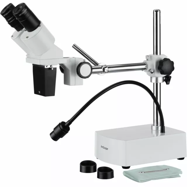 AmScope 10X Jumelles Stéréo Microscope Sur Boom Bras Support + LED Cygne Lumière