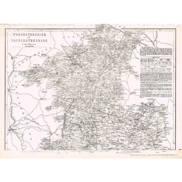 WORCESTERSHIRE & GLOUCESTERSHIRE (North) - Antique County Map c.1863 by Weller